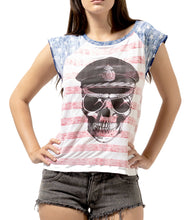 Load image into Gallery viewer, American Flag Raglan Tshirt- Hand Made Women Raglan T shirt