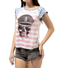 Load image into Gallery viewer, American Flag Raglan Tshirt- Hand Made Women Raglan T shirt