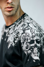 Load image into Gallery viewer, Crew Tee BLK Skull rose Shoulder3DV