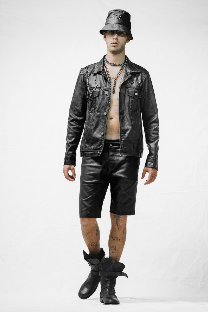 Trucker Jacket Black Wax Coated – Reinkarnasi Clothing